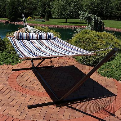 Sunnydaze 2-Person Quilted Fabric Hammock with Steel Stand