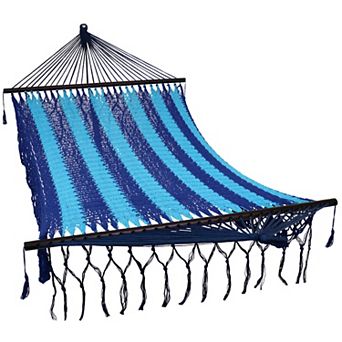 Sunnydaze 2-Person Woven Rope Hammock with Spreader Bars and Fringe