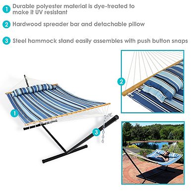 Sunnydaze 2-Person Quilted Fabric Hammock with Steel Stand - Misty Beach