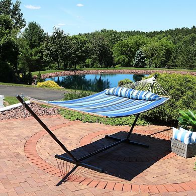 Sunnydaze 2-Person Quilted Fabric Hammock with Steel Stand - Misty Beach