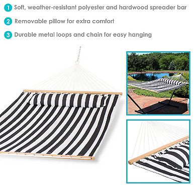 Sunnydaze Large Quilted Fabric Hammock with Spreader Bars - Black and White