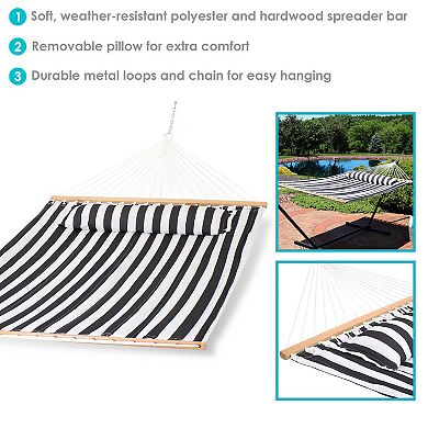 Sunnydaze Large Quilted Fabric Hammock with Spreader Bar and Pillow