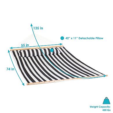 Sunnydaze Large Quilted Fabric Hammock with Spreader Bars - Black and White