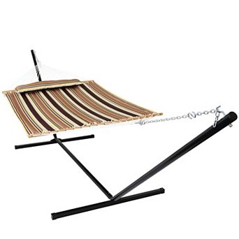 Sunnydaze 2-Person Quilted Fabric Hammock with Steel Stand