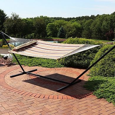 Sunnydaze 2-Person Quilted Fabric Hammock with Steel Stand - Sandy Beach