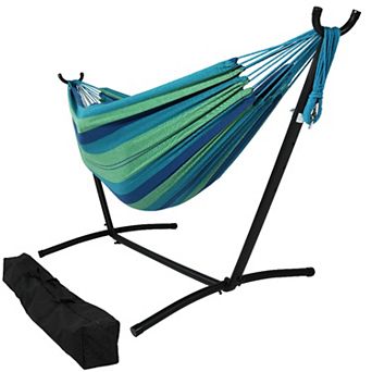 Sunnydaze Large Cotton Hammock with Steel Stand and Carrying Case