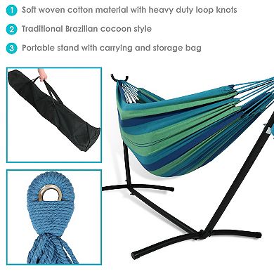Sunnydaze Double Brazilian Hammock with Stand and Carrying Case