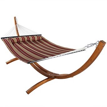 Sunnydaze Large Quilted Hammock with Curved Wooden Stand