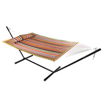 Sunnydaze 2-Person Quilted Fabric Hammock with Steel Stand