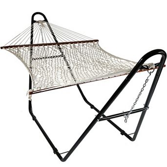 Sunnydaze Large Cotton Hammock with Universal Steel Stand - Calming Desert
