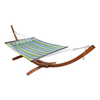 Sunnydaze Large Quilted Hammock with Curved Wooden Stand
