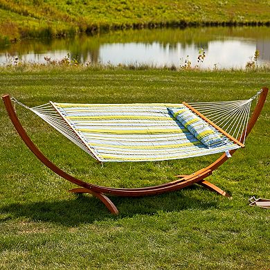 Sunnydaze Large Quilted Hammock with Curved Wooden Stand
