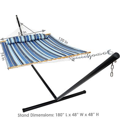 Sunnydaze 2-Person Quilted Fabric Hammock with Steel Stand - Misty Beach