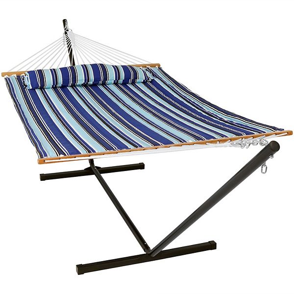 Sunnydaze 2-Person Double Quilted Hammock with 12' Portable Steel