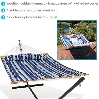 Sunnydaze 2-Person Quilted Fabric Hammock with Steel Stand - Catalina Beach