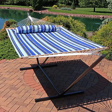 Sunnydaze 2-Person Quilted Fabric Hammock with Steel Stand - Catalina Beach