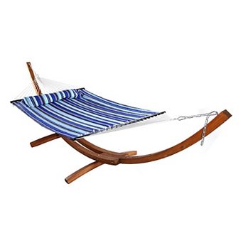 Sunnydaze Large Quilted Hammock with Curved Wooden Stand