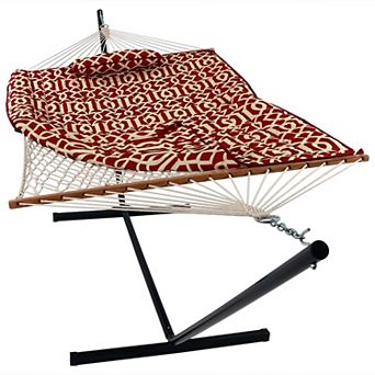 Sunnydaze Large Rope Hammock with Steel Stand and Pad/Pillow