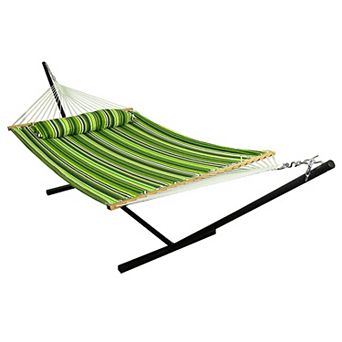 Sunnydaze 2-Person Quilted Fabric Hammock with Steel Stand