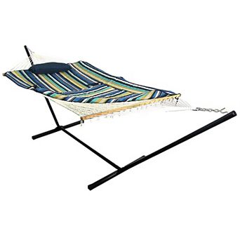 Sunnydaze Large Rope Hammock with Steel Stand and Pad/Pillow