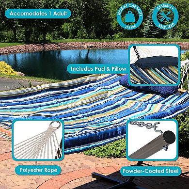 Sunnydaze 2-Person Rope Hammock with Steel Stand and Pad/Pillow - Lakeview