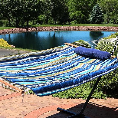 Sunnydaze 2-Person Rope Hammock with Steel Stand and Pad/Pillow - Lakeview