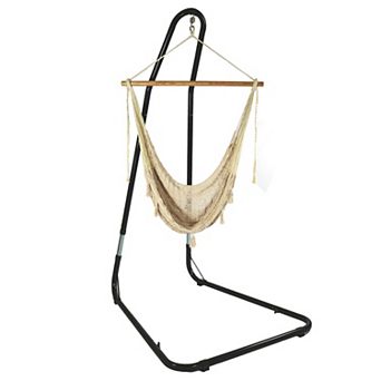 Sunnydaze Cotton/Nylon Rope Hammock Chair with Adjustable Stand - Natural