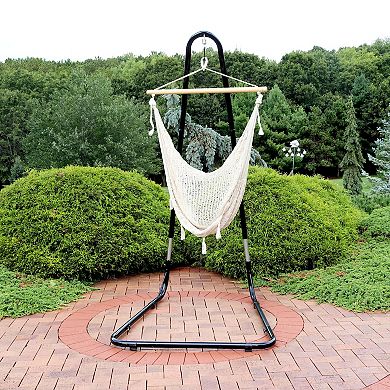 Sunnydaze Extra Large Cotton Rope Hammock Chair with Steel Stand - Natural