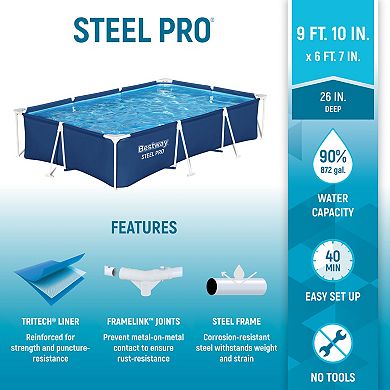 Bestway Steel Pro 9.8' x 6.6' x 26" Rectangular Above Ground Swimming Pool Set