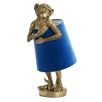 Chester Gold-Tone Monkey Lamp with Blue Velvet Shade