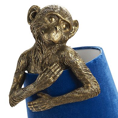 Chester Gold-Tone Monkey Lamp with Blue Velvet Shade