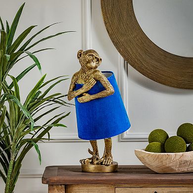 Chester Gold-Tone Monkey Lamp with Blue Velvet Shade