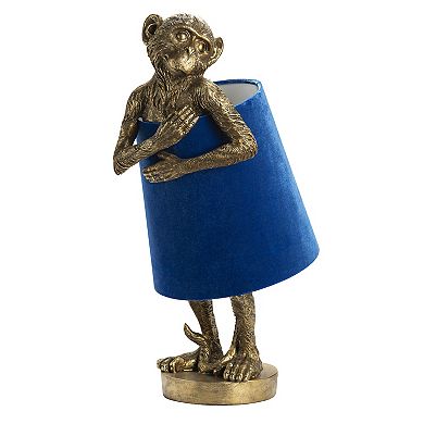 Chester Gold-Tone Monkey Lamp with Blue Velvet Shade