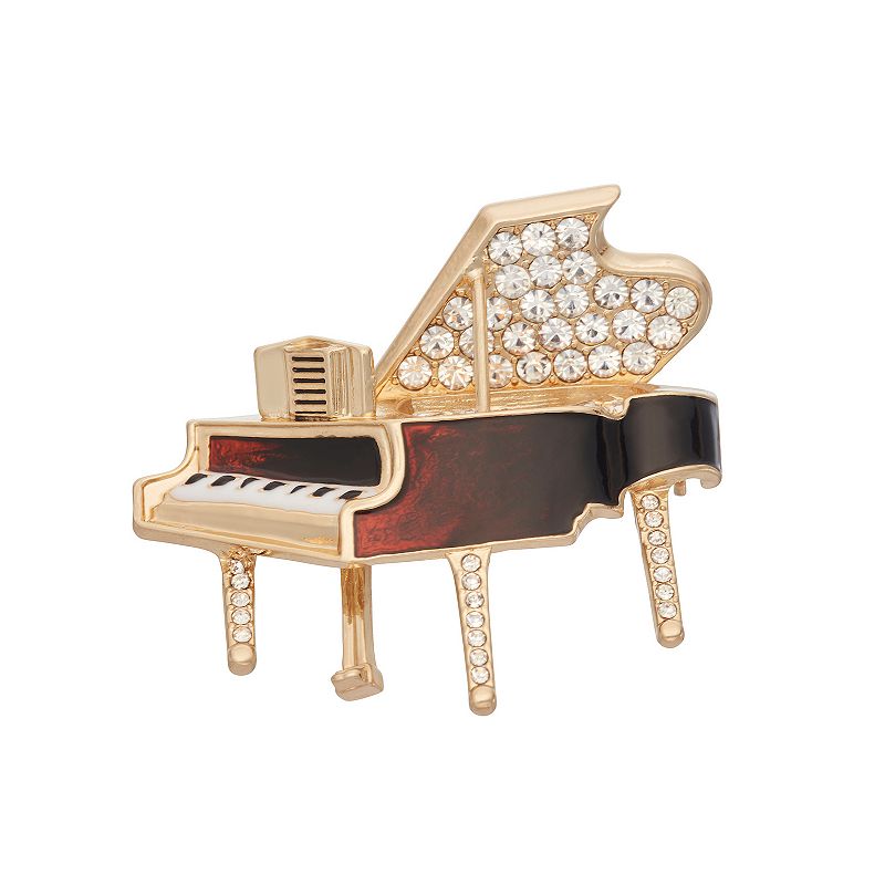 Napier Gold Tone Crystal & Enamel Piano Pin, Womens, Brown