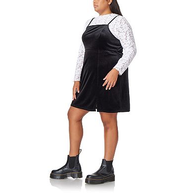 Juniors' Plus Size WallFlower Lace Tee & Velour Dress Set