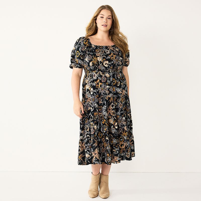 Plus Size Sonoma Goods For Life Smocked Tiered Midi Dress, Womens, Size: 0