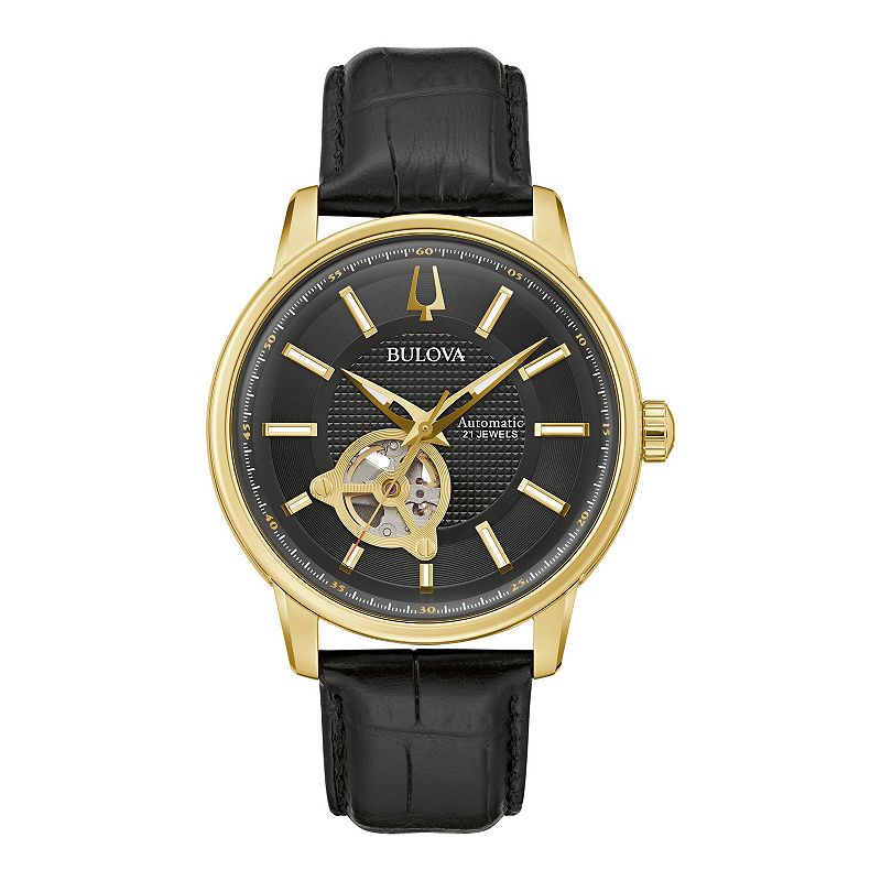 Bulova Men's Automatic Black Strap Watch - 97A166, Size: 9"