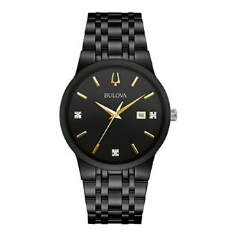 Bulova Men's Black Stainless Steel Diamond Accent Watch - 98D166