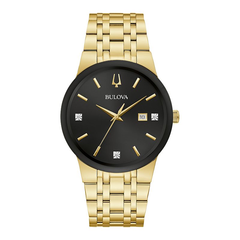 Bulova Men's Gold-Tone Diamond Accent Watch - 97D127, Size: 9"