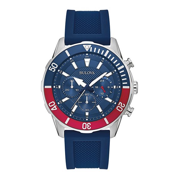 Bulova Men s Sport Blue Silicone Strap Chronograph Watch 98A288