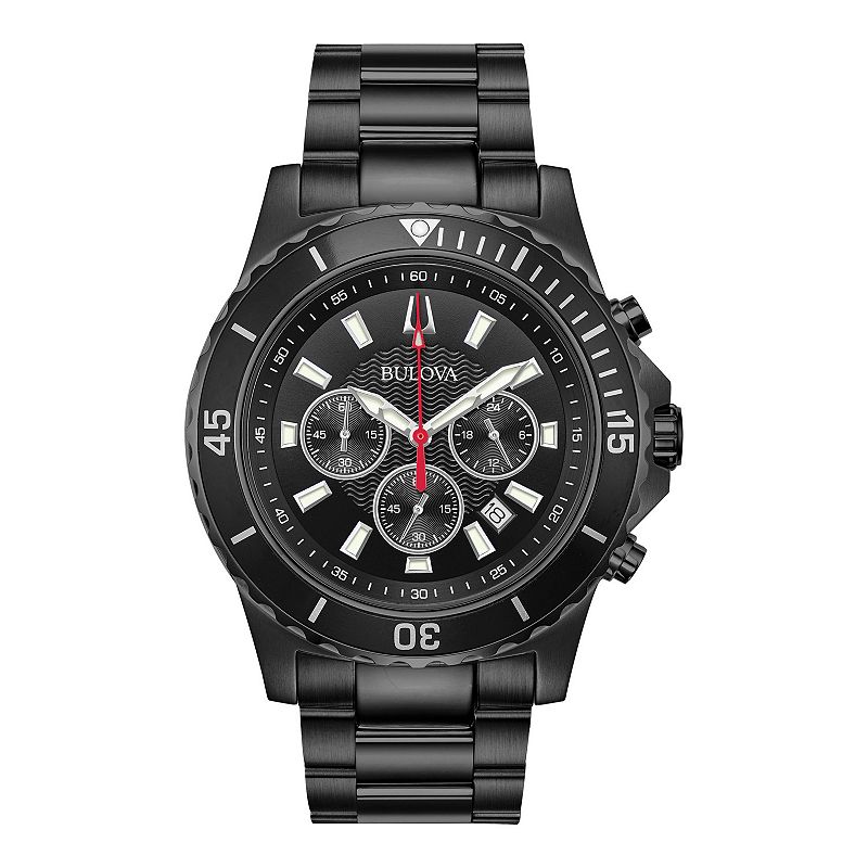 Bulova Men's Black Stainless Steel Chronograph Watch - 98B337, Size: 9"