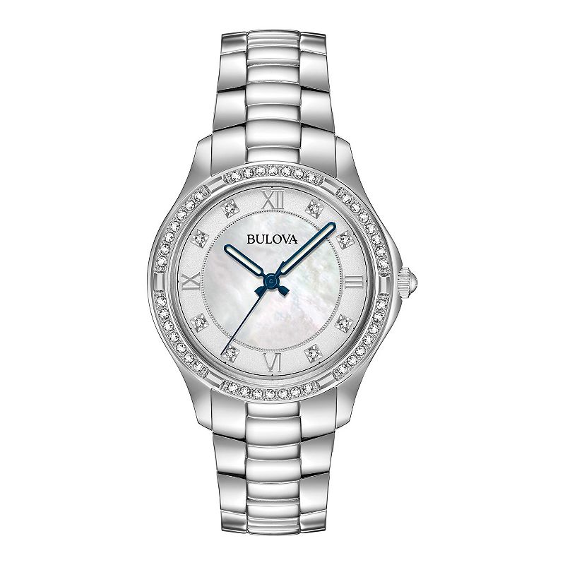 Bulova Women's Mother Of Pearl & Crystal Watch - 96L265, Size: 9", Silver