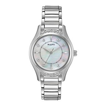 Bulova Women's Stainless Steel Mother Of Pearl & Diamond Accent Watch - 96R216