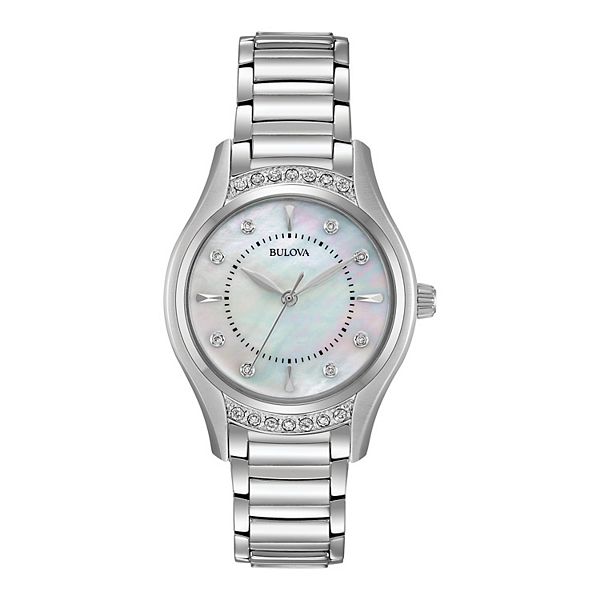 Bulova Women's Stainless Steel Mother Of Pearl & Diamond Accent Watch ...