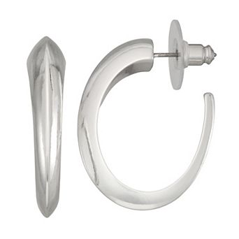 Nine West Silver Tone Curved C-Hoop Earrings