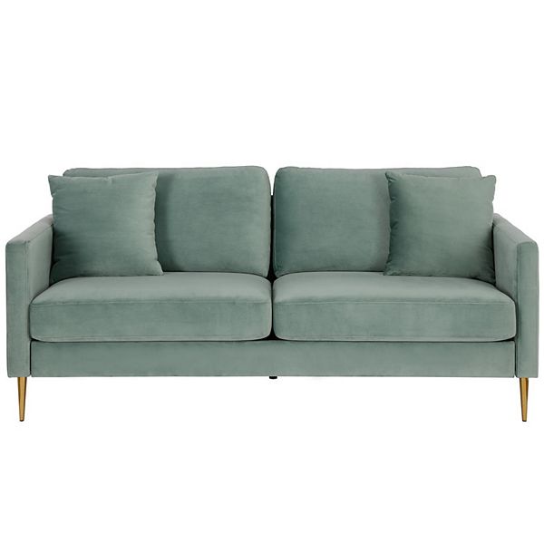 CosmoLiving by Cosmopolitan Highland Velvet Sofa with Pillows - Seafoam Green