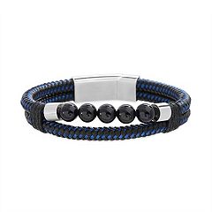 1913 Men's 3-pc. Stainless Steel & Black Leather Bracelet Set