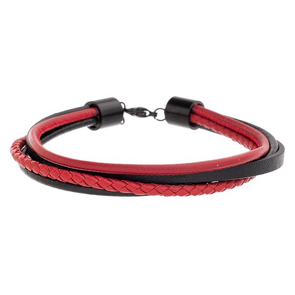 1913 Black and Red Multi Strand Leather Bracelet