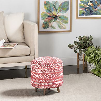 Halvorson Red & White Ottoman Stool