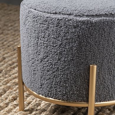 Zanella Round Upholstered Sherpa Stool